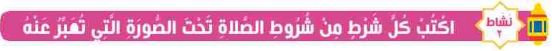 نشاط 2 اكتب كل شرط من شروط الصلاة تحت الصورة التي تعبر عنه
